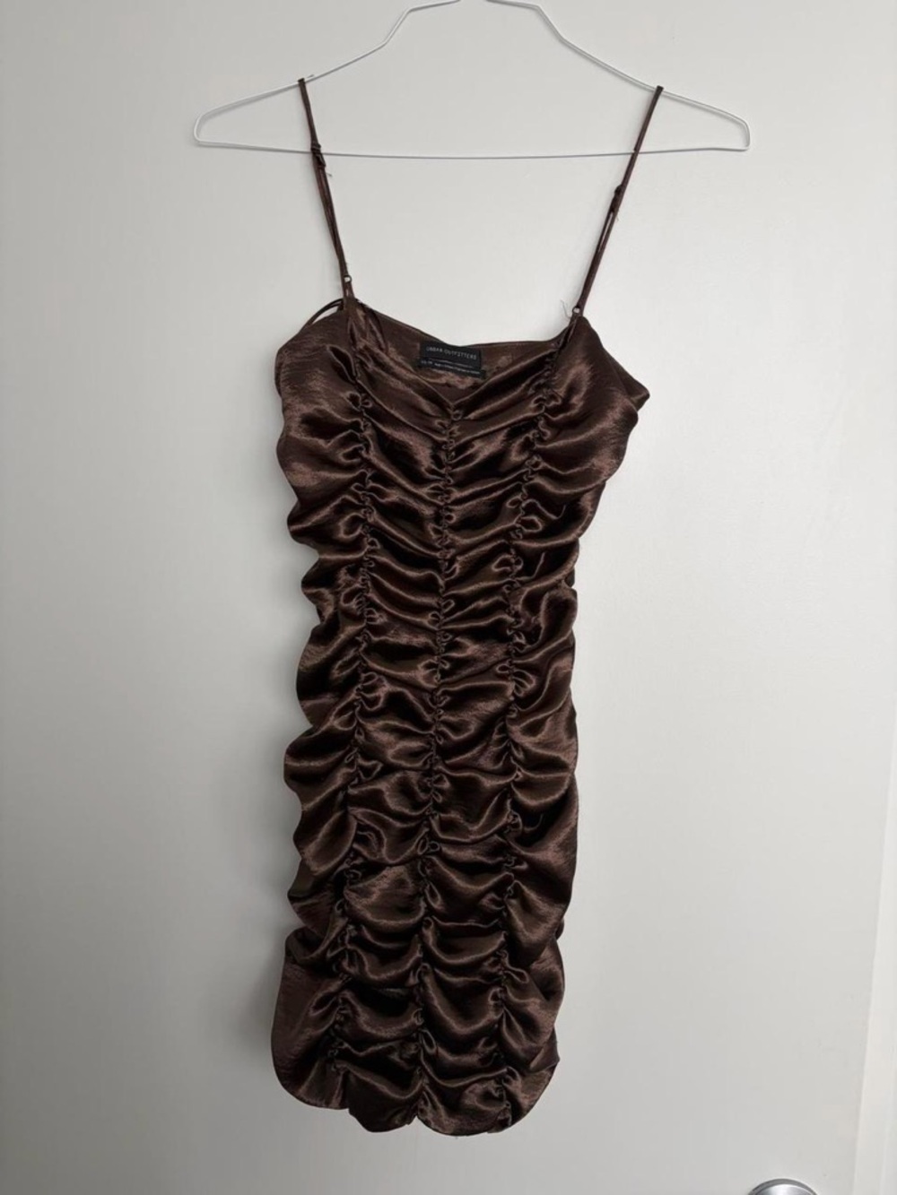 Urban Outfitters Brown Satin Ruched Mini Dress
